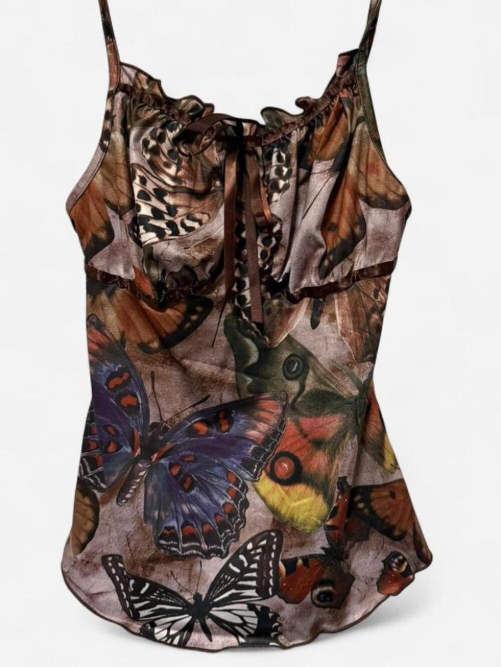 Butterfly Print Ruffle Cami Top Small Not Sheer